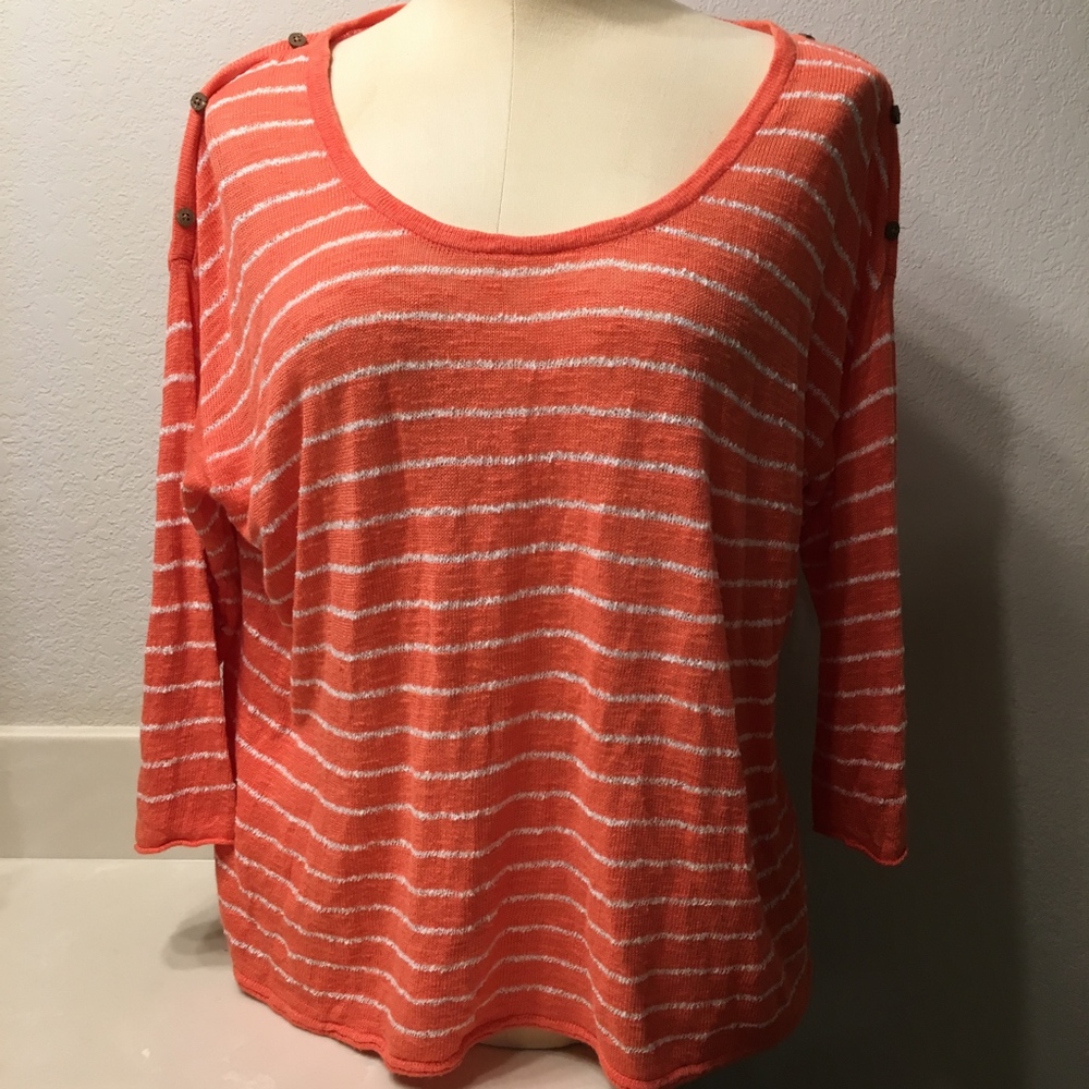 J Jill Petite Orange Stripe Mesh Linen Blend Large
